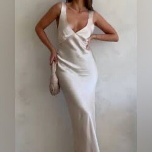 rumored champagne sunset maxi slip dress